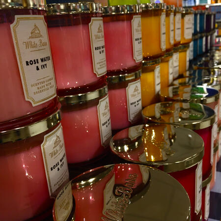 Assorted candles, they’re color-coordinated